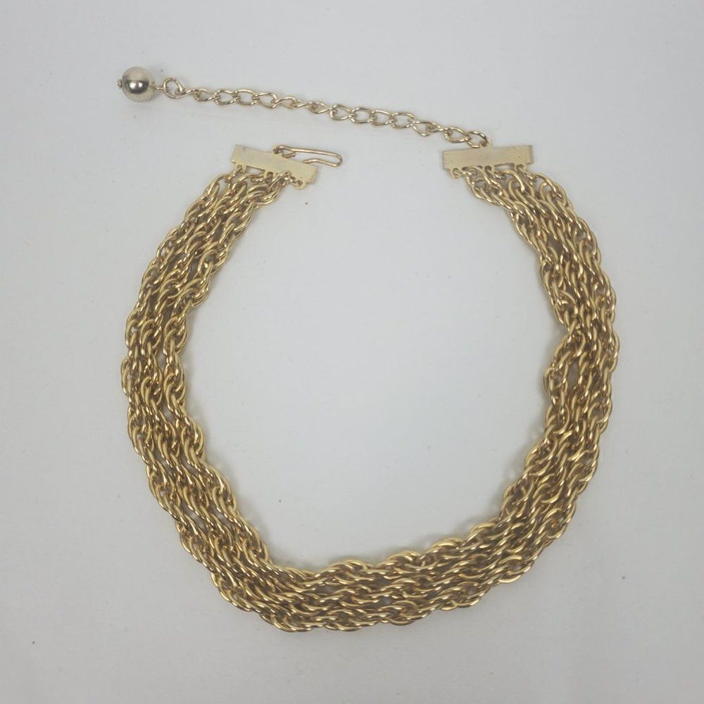 Vtg Triple Strand Gold Tone Metal Rope Collar Chain Chunky Statement Necklace - Picture 6 of 9